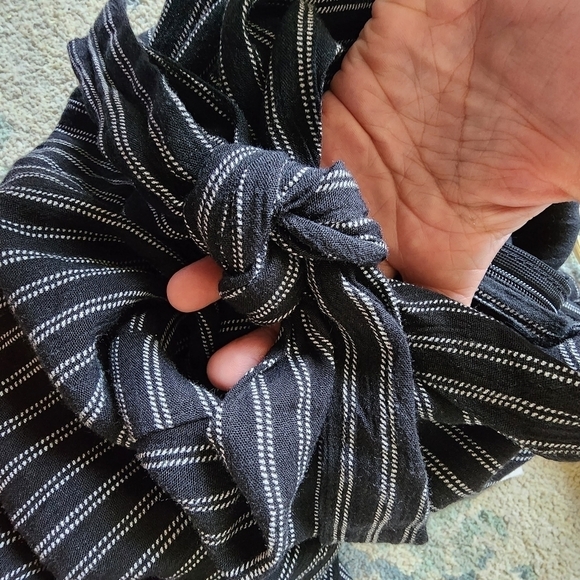 Honey Punch Tie Front Romper Black White Stripe Womens Medium M Adjustable Strap - Picture 9 of 14